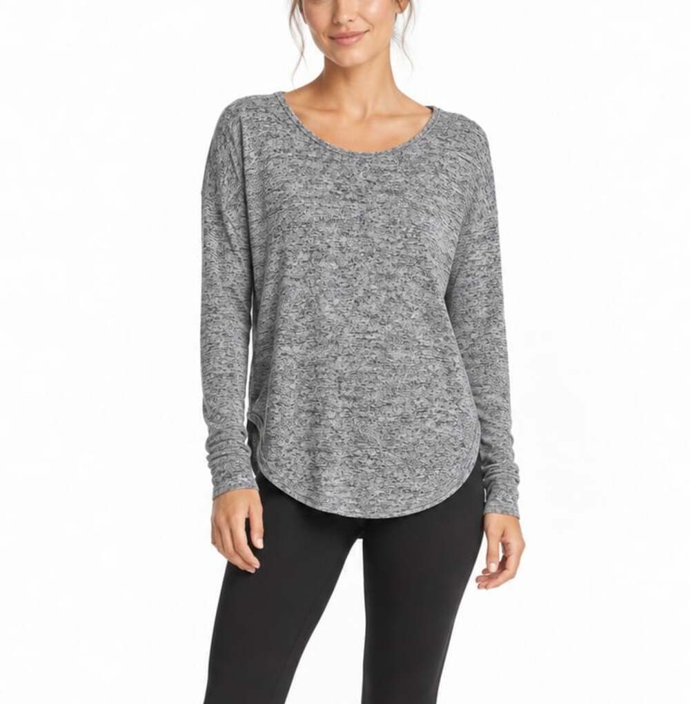Athleta Women's Grey Long Sleeve Boatneck Relaxed Top Workout Shirt (Size M)